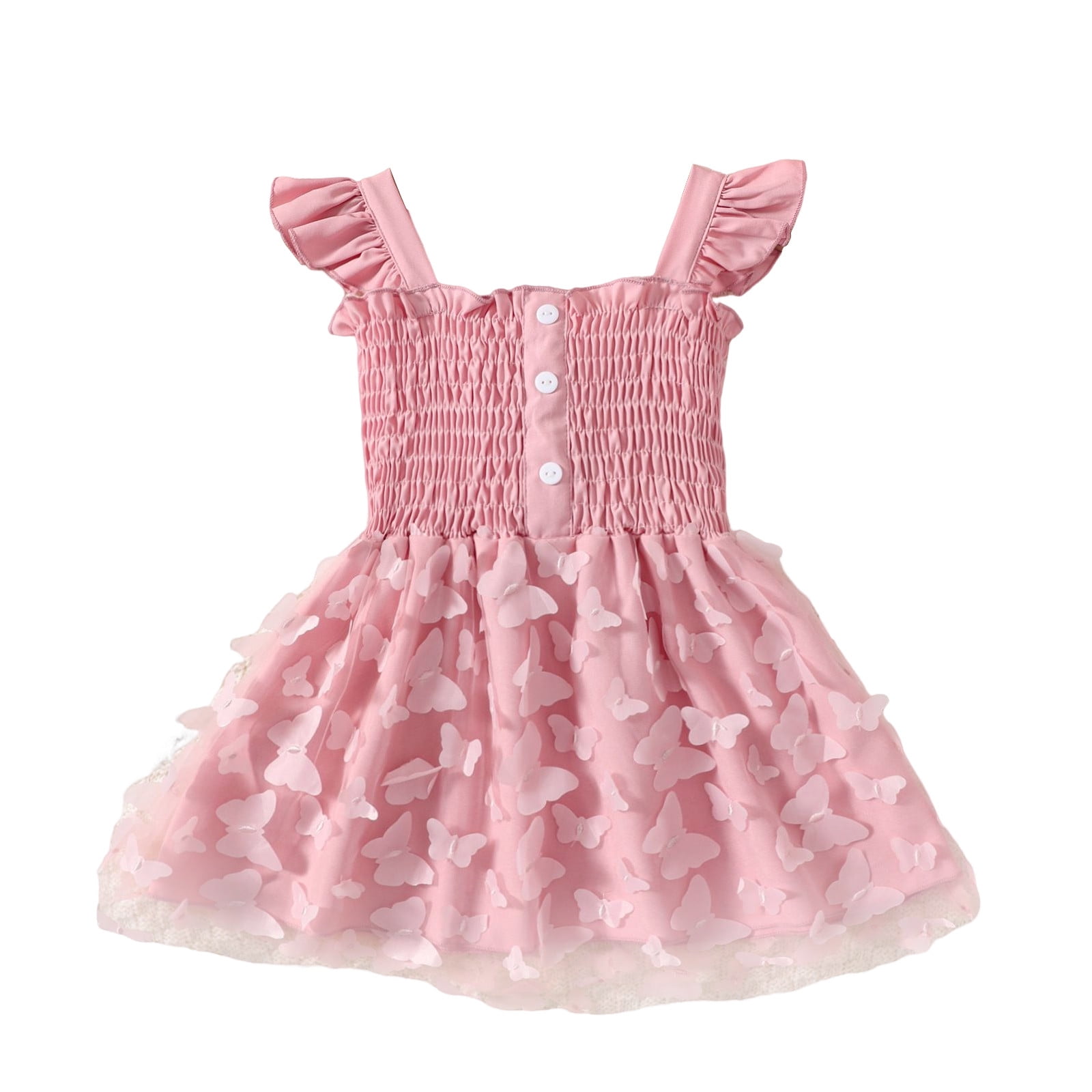 Bridesmaid Dresses For Wedding Girls Kids Print Ruffle Tulle Butterfly ...