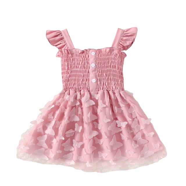 Liyamei Kids Toddler Baby Girls Spring Summer Print Ruffle Tulle Butterfly Sleeveless Princess Dress