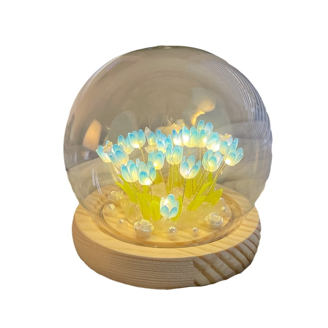 Billuyoard Luz romántica de noche de flores, ambiente mágico en el dormitorio, mini tulipanes, luz de flores, regalo de fácil cuidado Decoración del hogar Azul