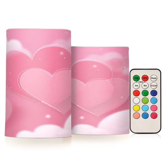 Set of 2 Flameless Candles Lights with Remote Control Flickering LED Candles Electric Candles for Home Decor Parties Pink Dreamy Heart