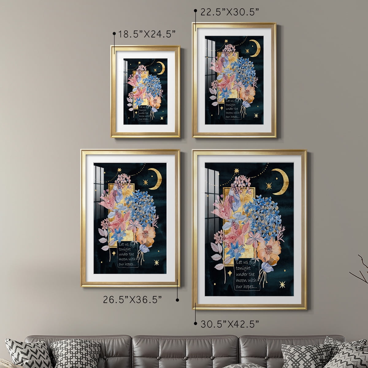 Wexford Home Moonlight Flowers I Premium Framed Print, 30.5" x 42.5" - Ready to Hang, Gold (Set of 2)