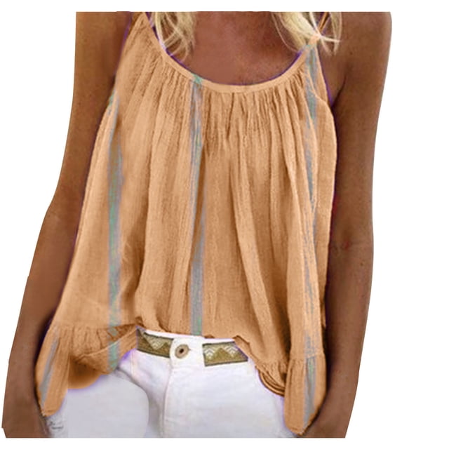 Yuyuzo Débardeur Grande Taille pour Femmes Sans Manches Plissé T-Shirts Color Block Fluide