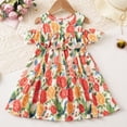 thumbnail image 2 of Girls Floral Dress Crew Neck Sleeveless Pleated Halter Midi Dresses Casual Cute Summer Trendy Outfits (5-6 Years, Orange), 2 of 6