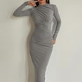 thumbnail image 6 of Women Bodycon Maxi Dress Long Sleeve Ruched Elegant Party Formal Spring Wedding Guest Dresses Light Gray M, 6 of 6