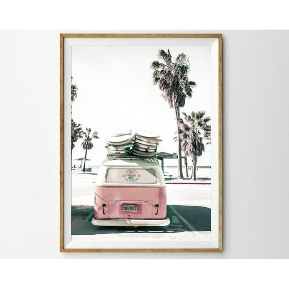 Beach Wall Art Surf Poster Print Pale Pink Surf Van Print California Wall Art Art Girls Room Decor Pink Wall Art Surfboard Print Wall Art, Modern Wall Decor, 8x12 UNFRAMED
