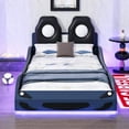 thumbnail image 2 of Bellemave Race Car Bed with LED Lights, Twin Size Bed Frame for Boys Kids Toddler Bed, Wooden Platform Racing Car Bed with Upholstered Backrest Headboard, No Box Spring Needed（Blue), 2 of 8