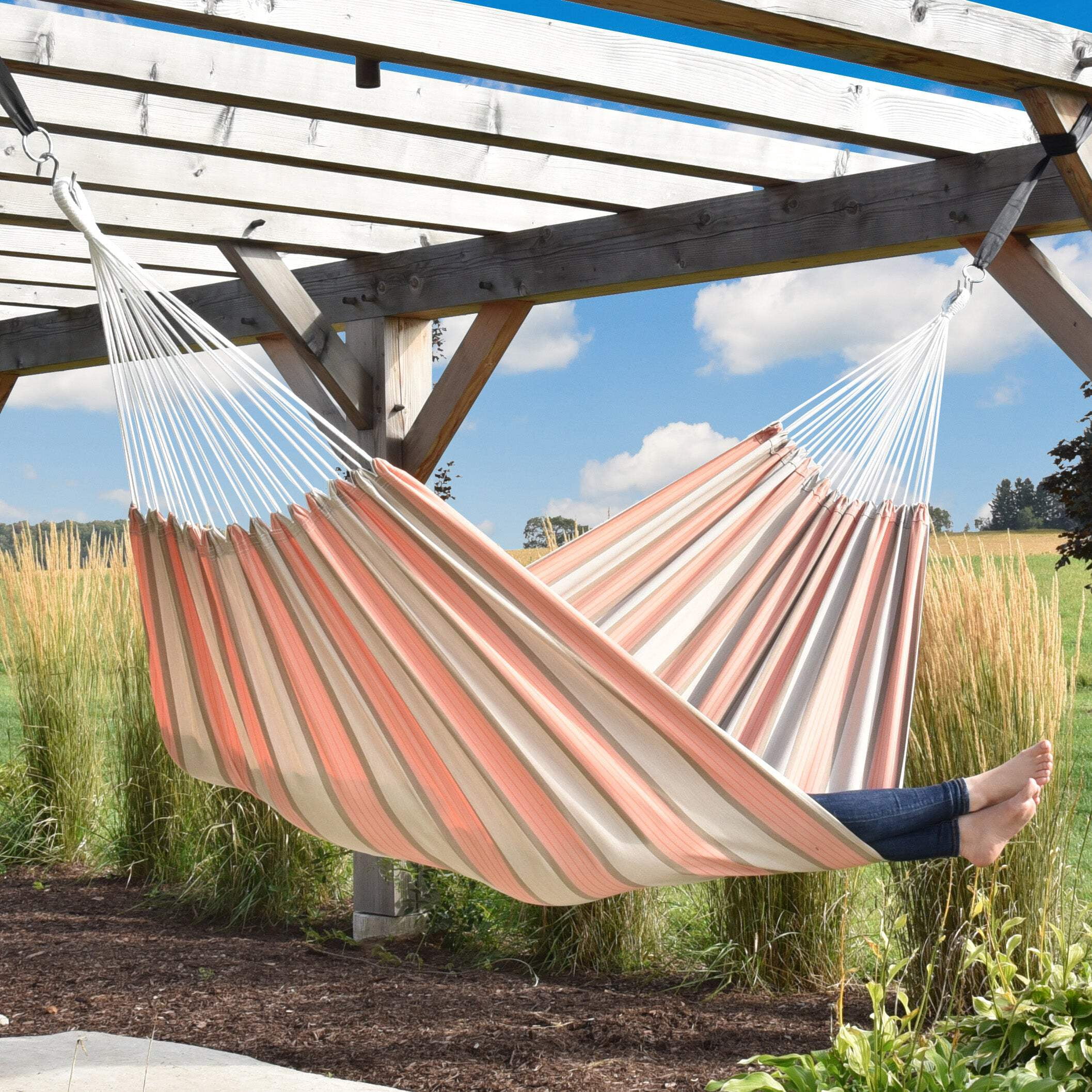 Vivere Brazilian Double Sunbrella Hammock - Cameo