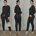 thumbnail image 3 of Jacenvly Crewneck Sweatshirts Clearance Solid Soft Comfortable Tracksuit Set Tops Elastic Waisted Sweatpants Loose Casual 2-Piece Sets Black, 3 of 4