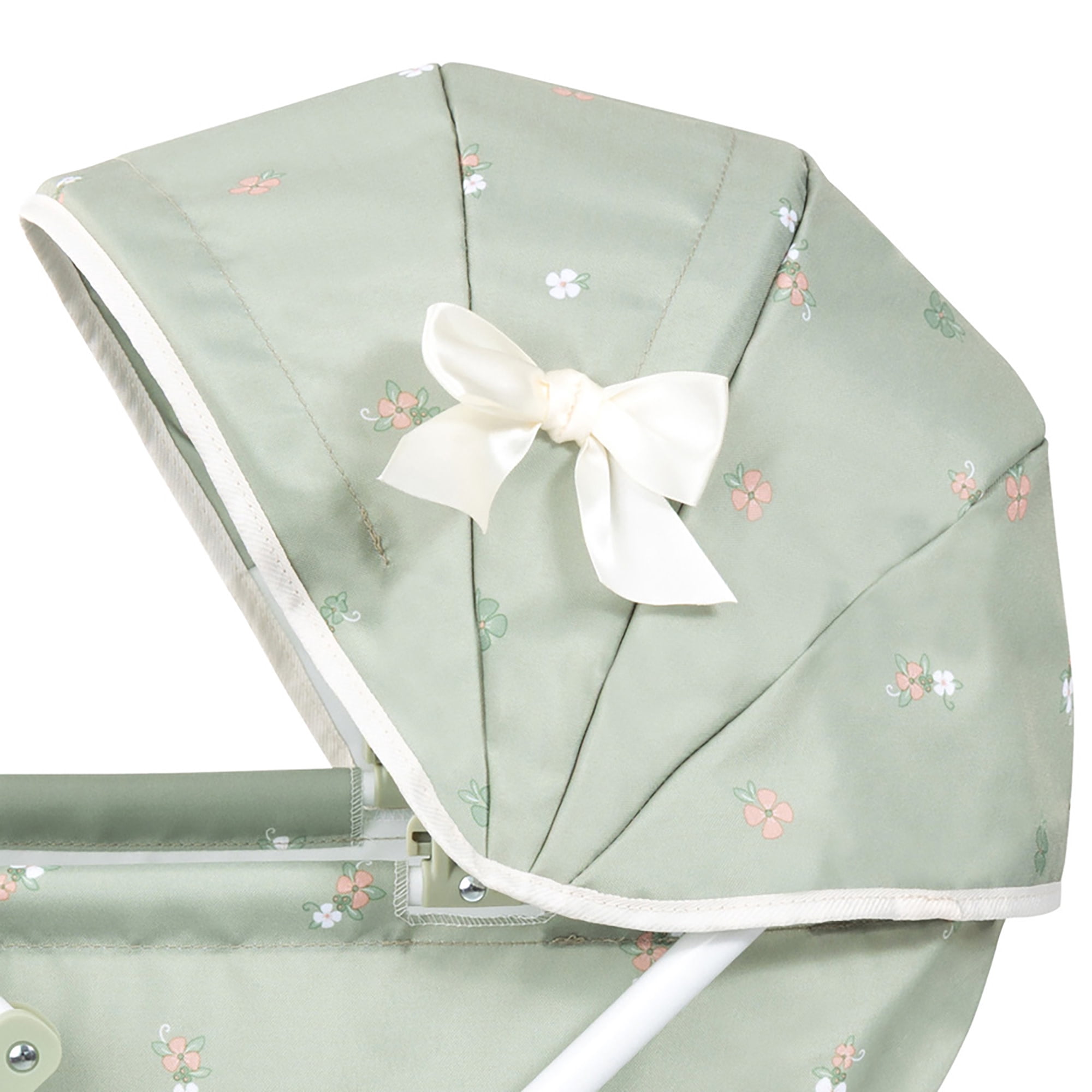 Bayer Design: Doll Pram Cosy - Green & Flowers - Play Push Stroller, Handbag, Blanket & Pillow, Folding, Toy Care Accessory Fits 18" Dolls, Kids 3+
