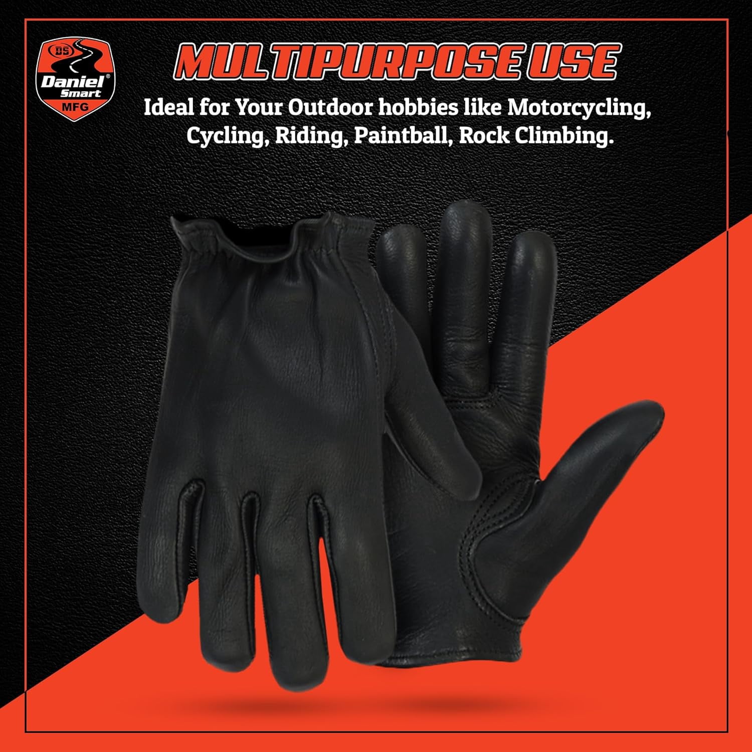 Daniel Smart Men’s Leather Gloves Premium Naked Goat Unlined Motorcycle Leather Gloves with Short Wrist