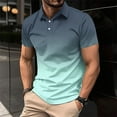 thumbnail image 2 of ZCFZJW Men's Short Sleeve Performance Polo Shirt Casual Tie Dye Gradient Print Summer Button up V Neck Henley Shirts Loose Lightweight Comfy Pullover Tops Light Blue XXL, 2 of 6