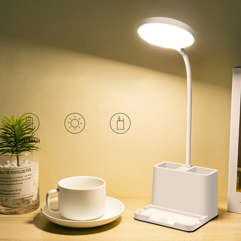 Leyeet LED Desk Lamp, Night Light with Pen & Phone Holder, 3 Color Modes  Rechargeable Light, Adjustable Flexible Gooseneck, Portable Desk Lamp for