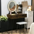 thumbnail image 3 of Gymax Vanity Table Set Lighted Mirror Storage Drawer Shelf Cushion Stool Rustic Brown, 3 of 9