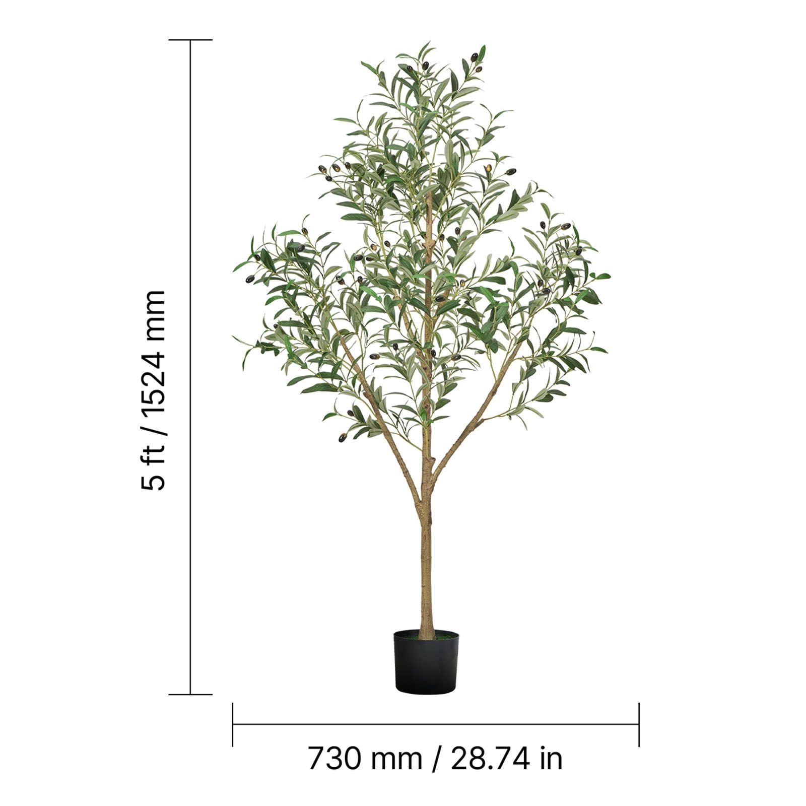 5FT Artificial Olive Tree with Black Pot, Realistic Leaves & Fruits, Adjustable Branches, for Home Office Corner Decor