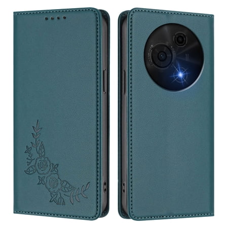 PU Leather Wallet Case for TCL 60 NxtPaper Strong Magnetic Flip Folio Cover RFID Blocking 2 Card Slots Kickstand Embossed Floral Pattern Phone Protective Shell.A07