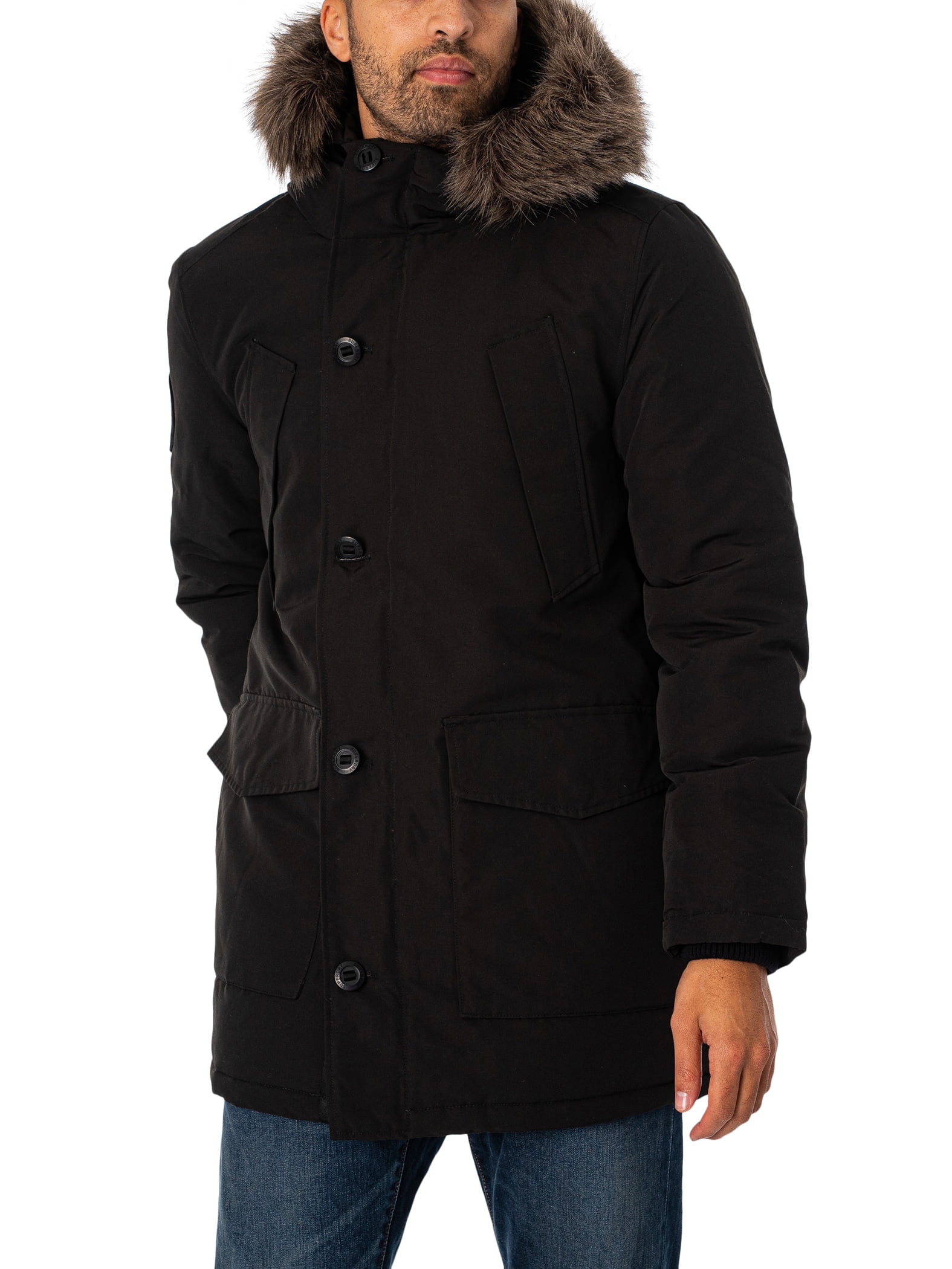 Superdry Everest Faux Fur Parka Jacket, Black