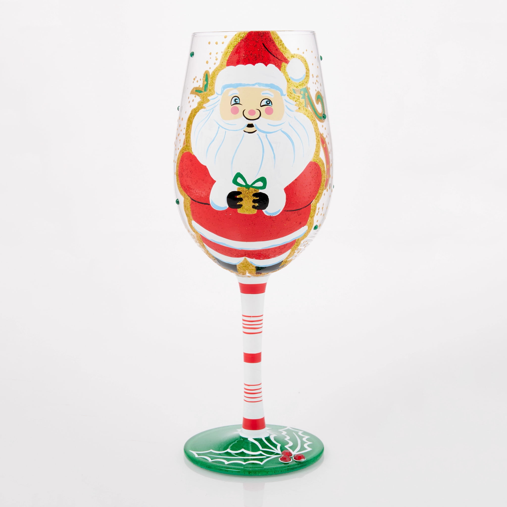Enesco Lolita Here Comes Santa Clause Hand Painted Wine Glass 15oz