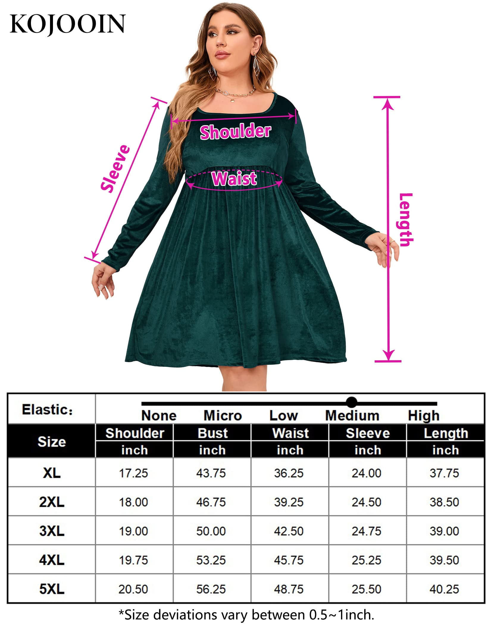 Oyang Women's Plus Size Velvet Dress Square Neck Empire Waist