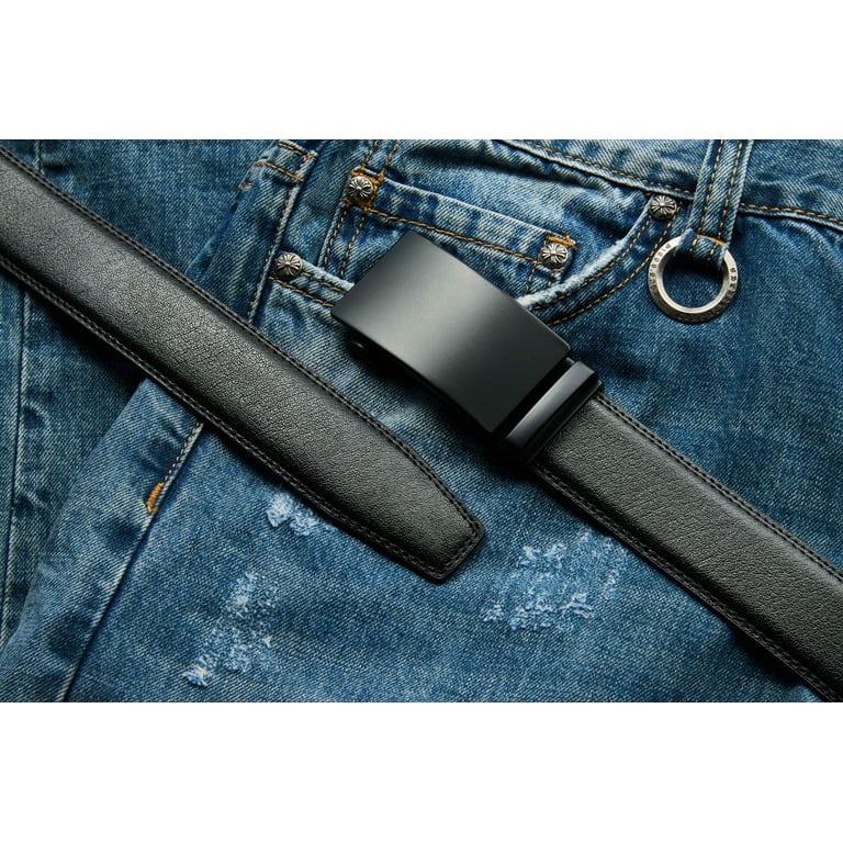 Blue Mens Adjustable Ratchet Slide Buckle Belt - Genuine Leather
