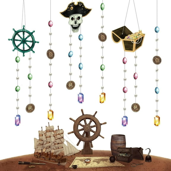 Cheerland Skull Pirate Garlands for Halloween Party, Multicolor, 6 Pcs