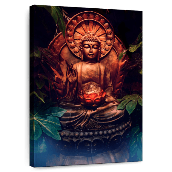 Elephant Stock Ornate Buddha Statue Wall Art - Vertical Canvas Wall Art - Living Room Wall Decor - Religion And Spirituality Canvas - Black And Teal Decor - 8" x 12"