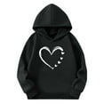 thumbnail image 4 of SERTG Girls Valentine's Hooded Sweatshirt Long Sleeve Casual with Heart Print Kids Spring Fall Fleece-Lined Solid Color Everyday Top(Black,3 Years), 4 of 5