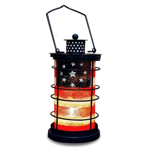 Hanging American Flag Candle Lantern Rustic Metal Tabletop Tealight Holder for Patio Garden 4th of July Memorial Day Patriotic Decoration