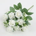 thumbnail image 2 of Under $10 Artificial Rose White Leaves Bouquet, White Fake Peony Rose Vase Decor, Artificial Flower Rose White Leaves Peony Bouquet Flower for Wedding Table Vase Home Decor, 2 of 6