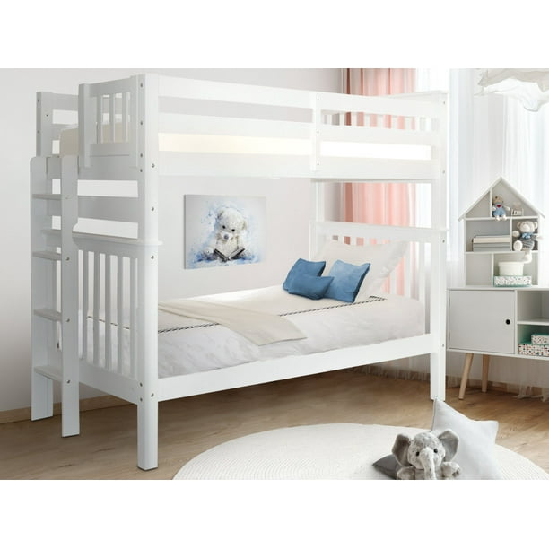 Bedz King Tall Bunk Beds Twin over Twin Mission Style with End Ladder