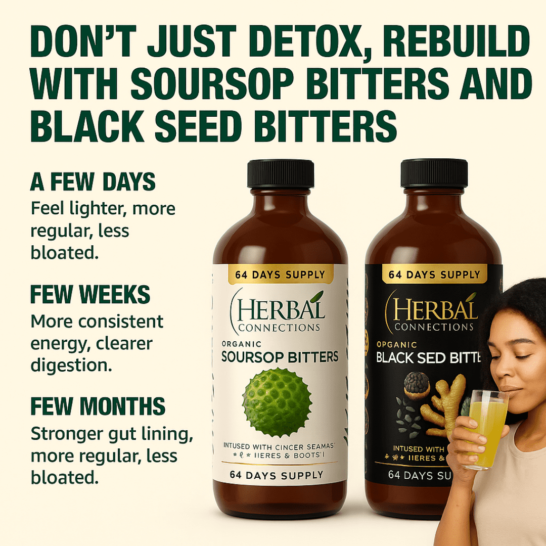 Black Seed & Soursop Bitters Bundle – 32 oz Each (64-Day Supply) By Herbal Connections -Vegan Organic Herbal Tonic for Overall Wellness – No Sugar, Made in USA