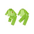thumbnail image 2 of RUINIXCW Toddler Baby Girl Boy Christmas Silk Satin Pajamas Set Kids PJS Set Sleepwear Heart Print Long Sleeve Collar Button Down Shirt And Pants Set, 2 of 10