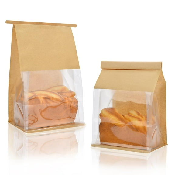 20 Pcs Bakery Bags with Window 10.6x8.7x4.5in Bread Loaf Bags Food Storage Bags with Tin Tie Closure for Toast,Cookie, Coffee Bean,Candy, Bread, Sandwich Packing, Treat Bags (Brown)