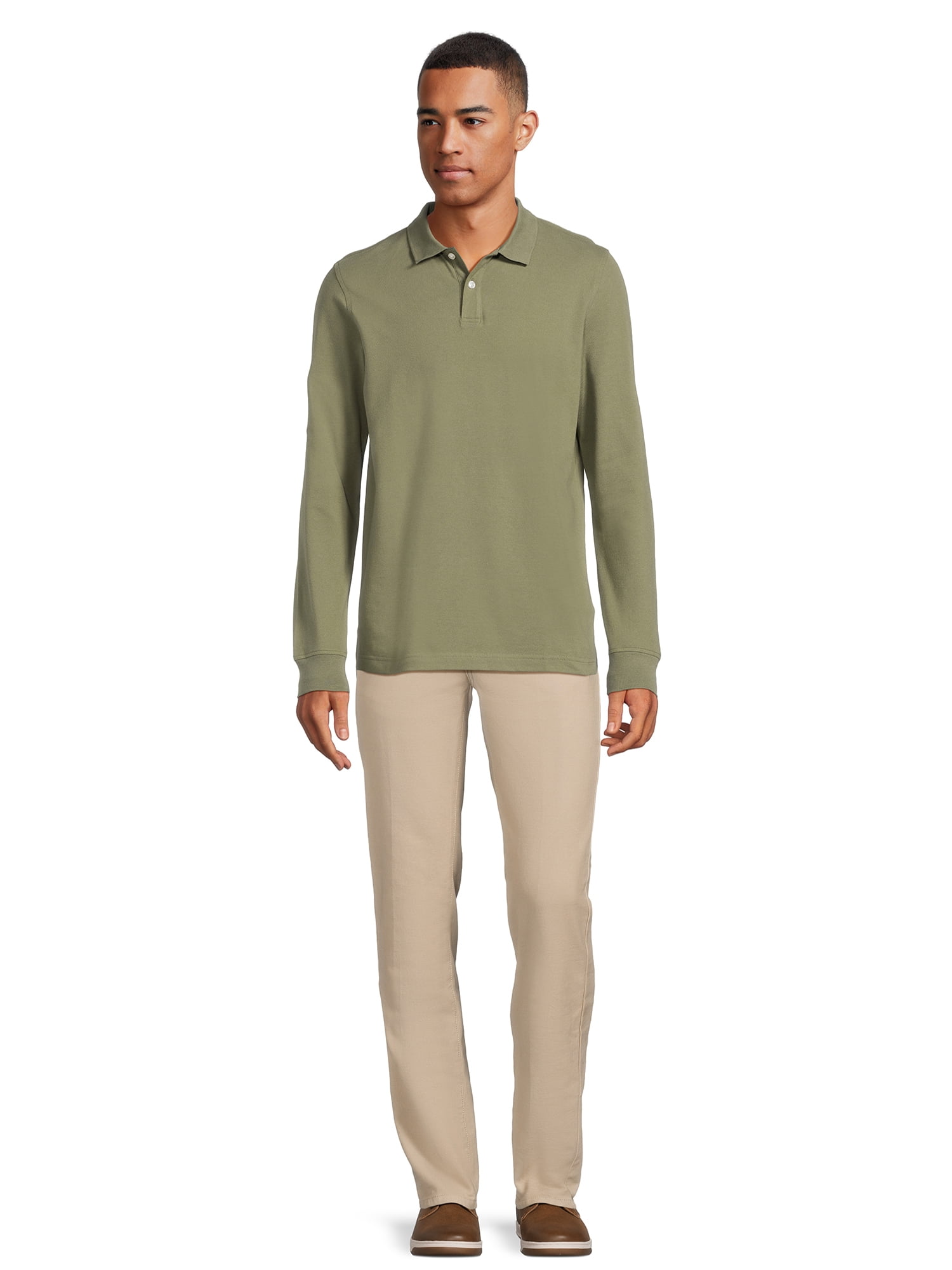 George Men's Pique Polo Shirt with Long Sleeves, Sizes S-3XL