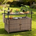 thumbnail image 2 of ENYOPRO Outdoor Bar Cart,Portable Outdoor Wicker Bar Cart,with Extra-Wide Glass Top & Smooth 360° Wheels , Rolling Beverage & Wine Serving Cart for Garden, Backyard, 2 of 9