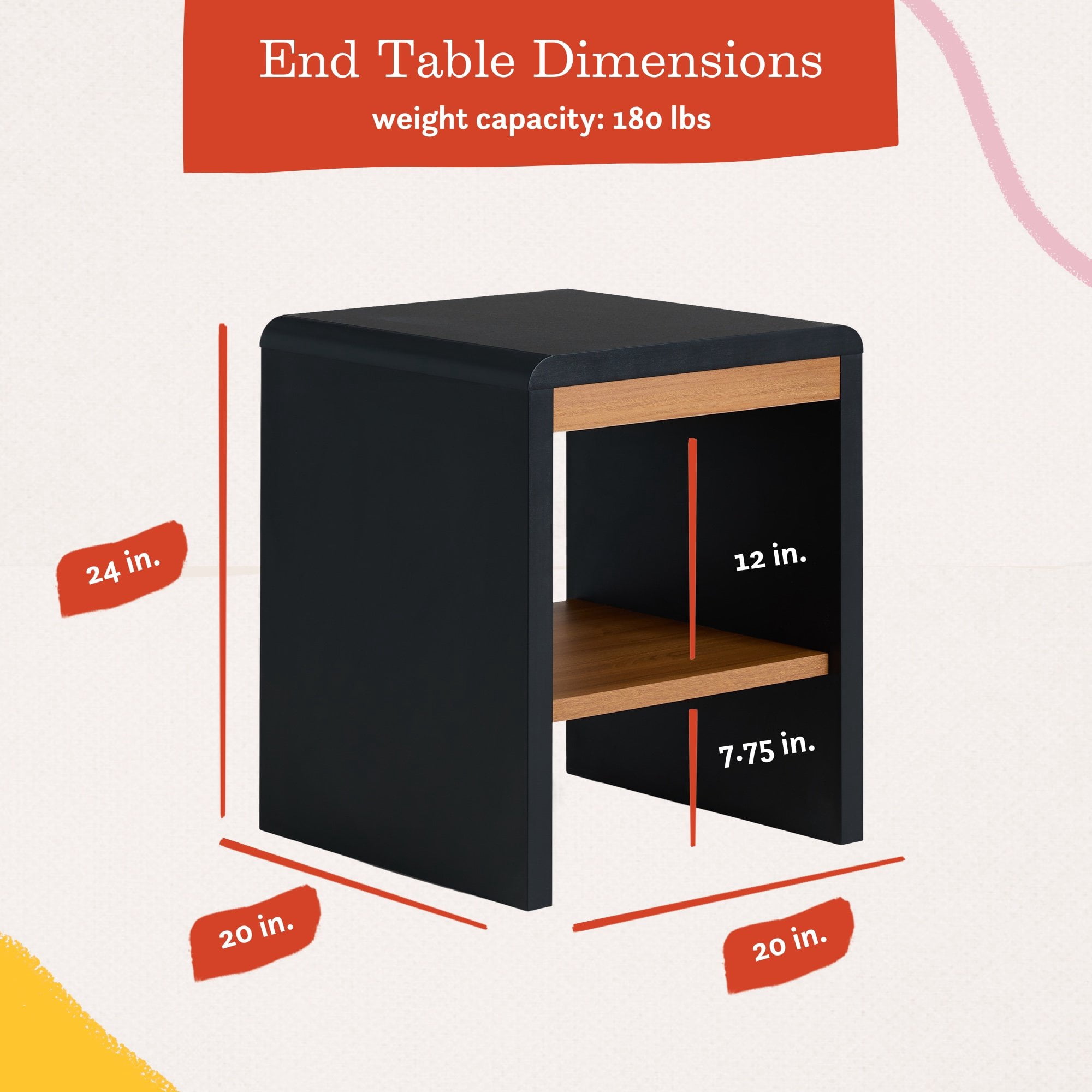 Mayview Gatsby Rounded Living Room Corner with USB End Table, Black & Oak