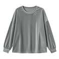 thumbnail image 5 of thefmos Women's Round Neck Velvet Pullover Top Long Sleeve Solid Color Casual Loose Fit Sweatshirt Trendy Fall Winter Outfit, Gray M, 5 of 6