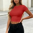 thumbnail image 6 of CYRBOKO Women's Cropped Tops, Crew Neck Short Sleeve Slim Fit Breathable Summer T-Shirts Red Size S, 6 of 6