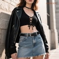 thumbnail image 3 of Women Leather Rivets Belts Black Studded Leather Belt for Music Festival, 3 of 9