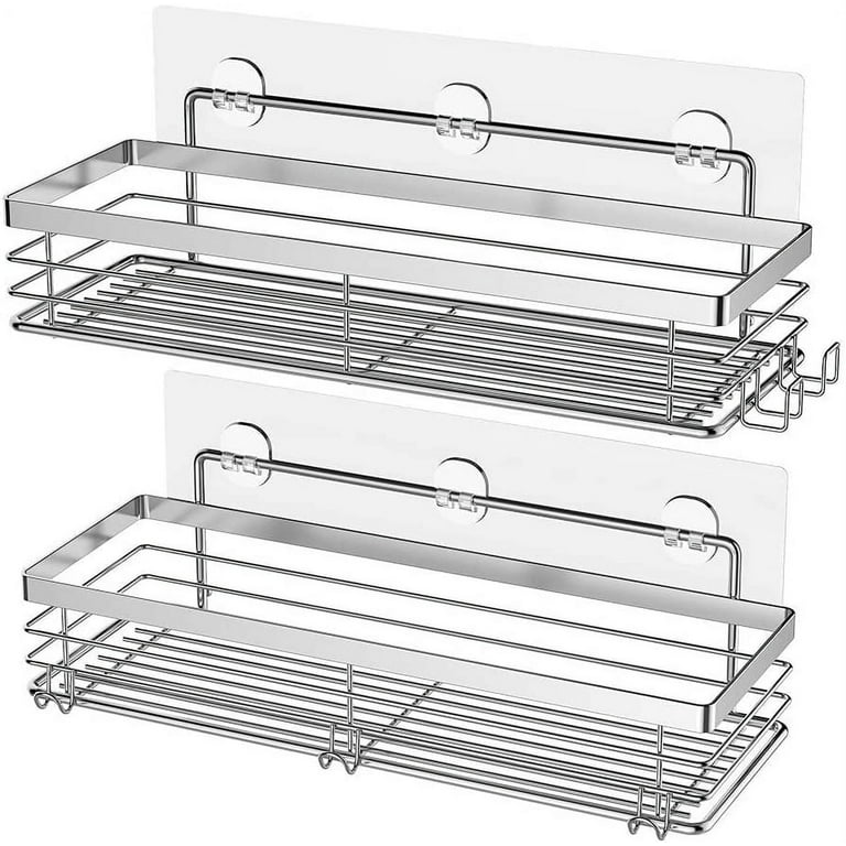 Orimade Shower Caddy Basket Shelf with 5 Hooks Adhesive Organizer Storage  Rack Rustproof Wall Mounted Stainless Steel No Drilling for Bathroom,  Toilet, Kitchen …