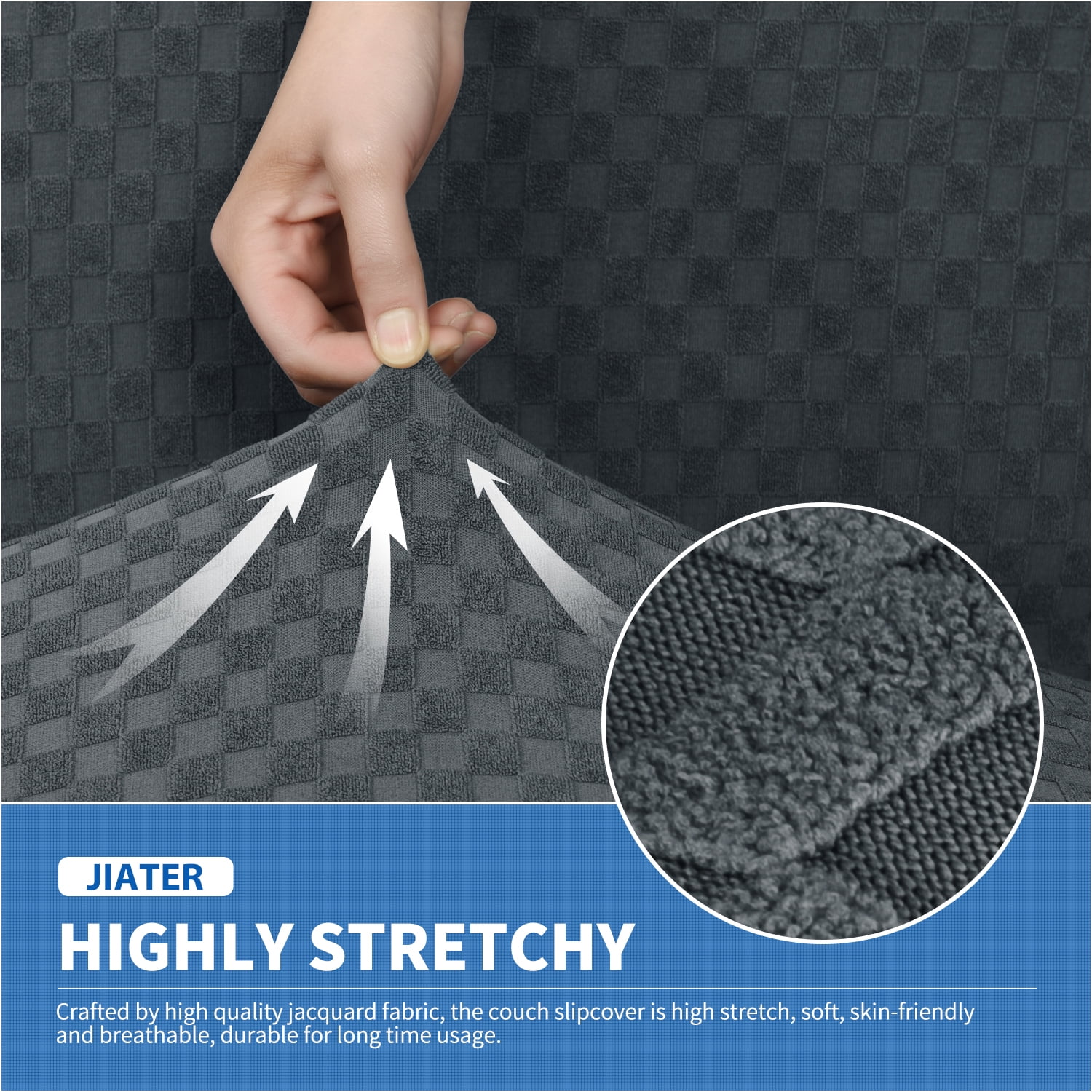 JIATER 4-Piece Sofa Cover Stretch Couch Cover Washable Sofa Slipcover Furniture Protector with 3 Cushion Covers,Sofa Dark Gray