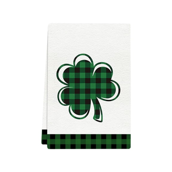 DefiDgd St. Patrick's Day Hand Towel,Cotton Embroidered Lucky Charm Green Checkered Pattern Bathroom Towel for Seasonal Drying Hand Towels Home Decorations(B)