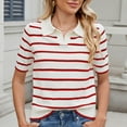 thumbnail image 5 of UAMVSH Women Short Sleeve Striped Sweaters Lapel V-Neck Casual Business Work Dressy Tunic Pullover Fall Lightweight Knitted Tops(X-Large,Red), 5 of 5