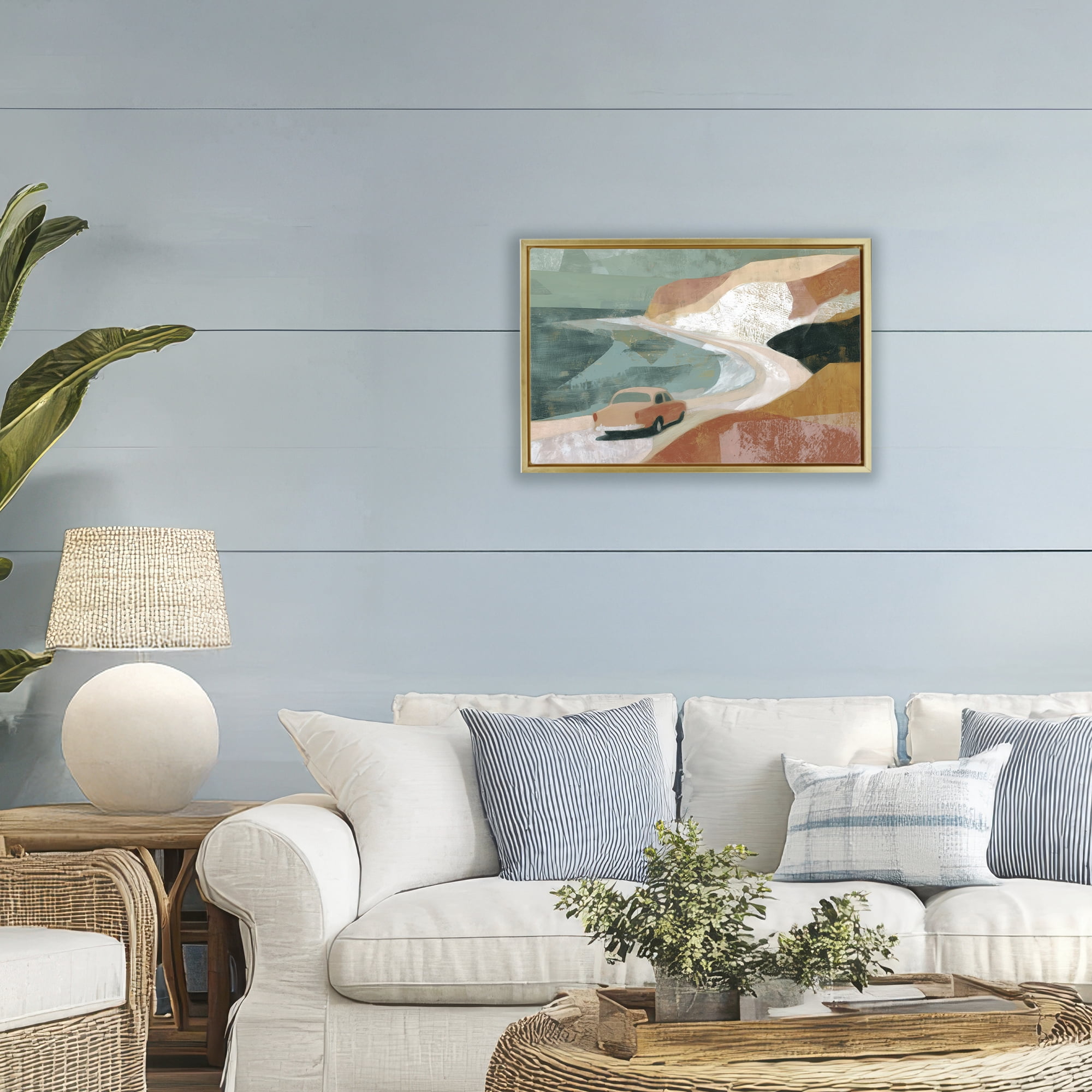 Stupell Industries Classic Car on Coastal Highway Gold Framed Floater Canvas Wall Art, design by Chromatic Storm Studio