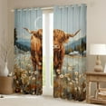 thumbnail image 2 of Manfei Watercolor Highland Bull Curtains Pack of 2 (42x84 Each), Daisy Blossoms Curtains Blackout, Rustic Lodge Cabin Living Room Curtains, Luxury Bedroom Decor, 2 of 6