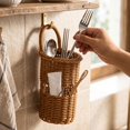 thumbnail image 7 of Handwoven Rattan Wall Hanging Storage Basket,Cylindrical Open Weave Organizer for Bathroom Kitchen Entryway and Boho Home Decor,9.1 Inch, 7 of 7