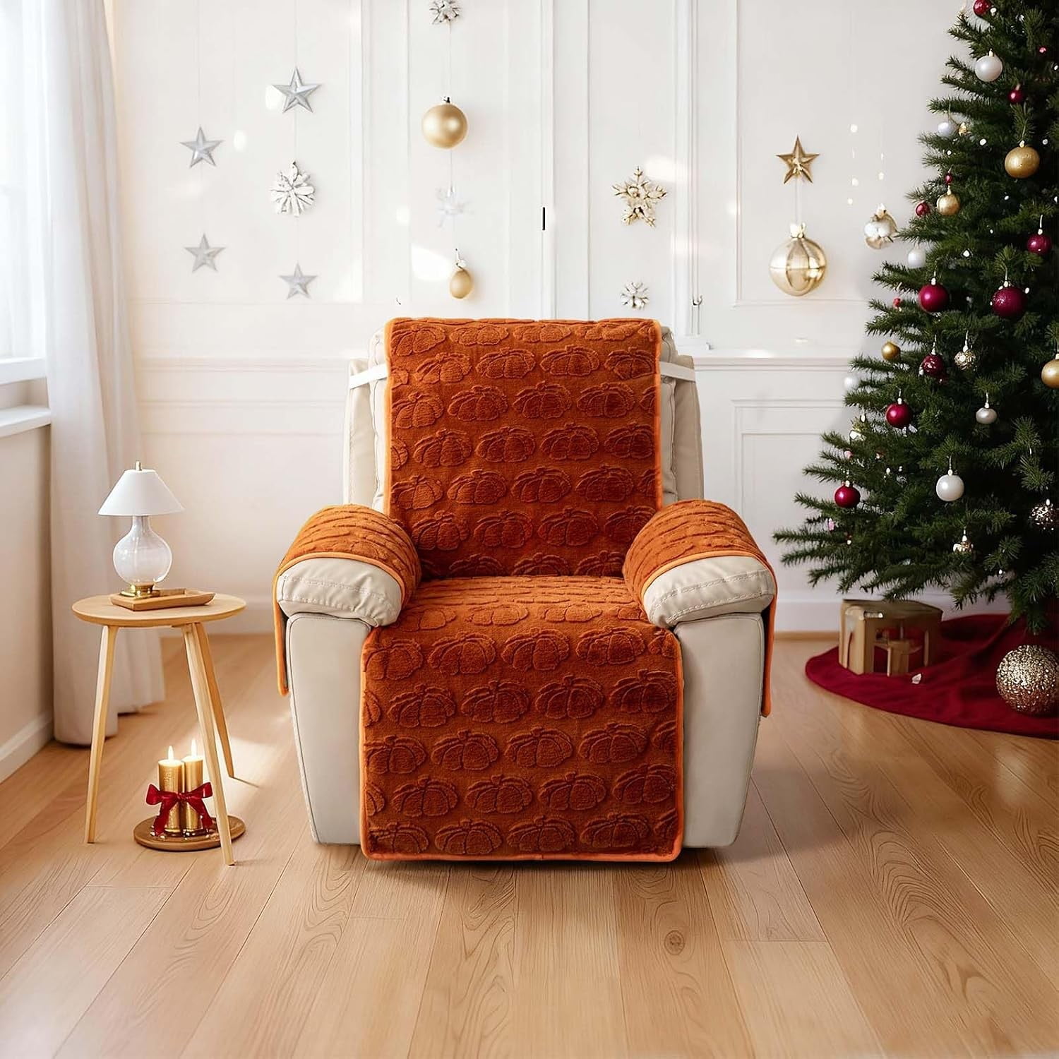 TOPCHANCES Plush Recliner Chair Cover, Faux Rabbit Fur 1-Seater Sofa Cover, Washable Armchair Protector with Adjustable Elastic Belt for 23 Inches Recliner (Coffee)