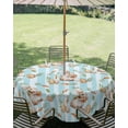 thumbnail image 3 of Outdoor Tablecloth with Umbrella Hole Zipper Easter Bunny Round Tablecloth 60" Waterproof Outside Table Cloth Spring Easter Eggs Botanical Blue Striped Patio Table Cover Tablecloths for Picnic Party, 3 of 8