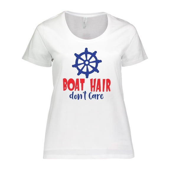 Inktastic Boat Hair Don't Care, Steering Wheel - Red Blue Women's Plus Size T-Shirt