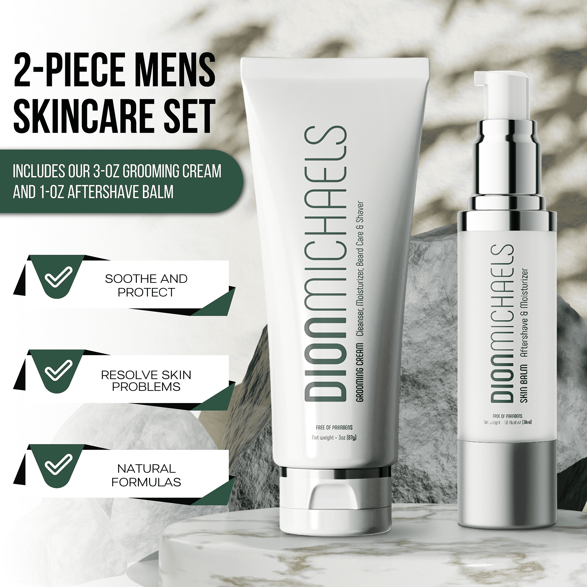 Beard Conditioner and Face Moisturizer Set – (grooming cream face cleanser and skin balm aftershave lotion)  - Dion Michaels - Men Skin Care - 118ml/4oz