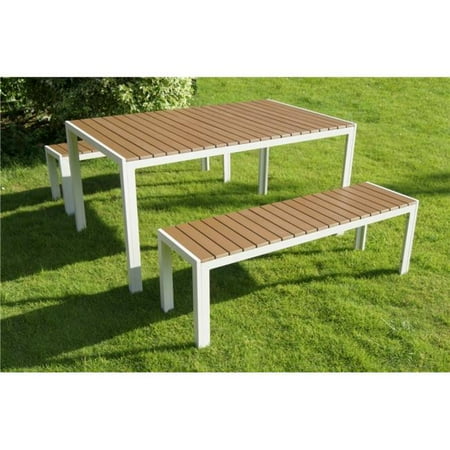 Benzara Bm172063 Anodized Aluminum Table Bench Set White 44